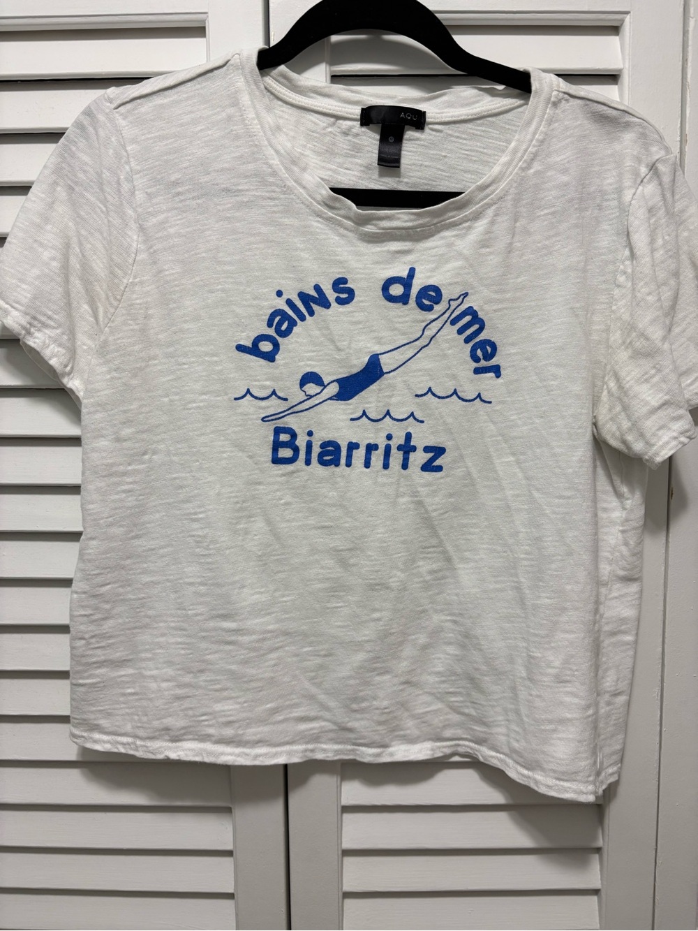 Aqua White Tee with Blue Swimmer Graphic - Biarritz